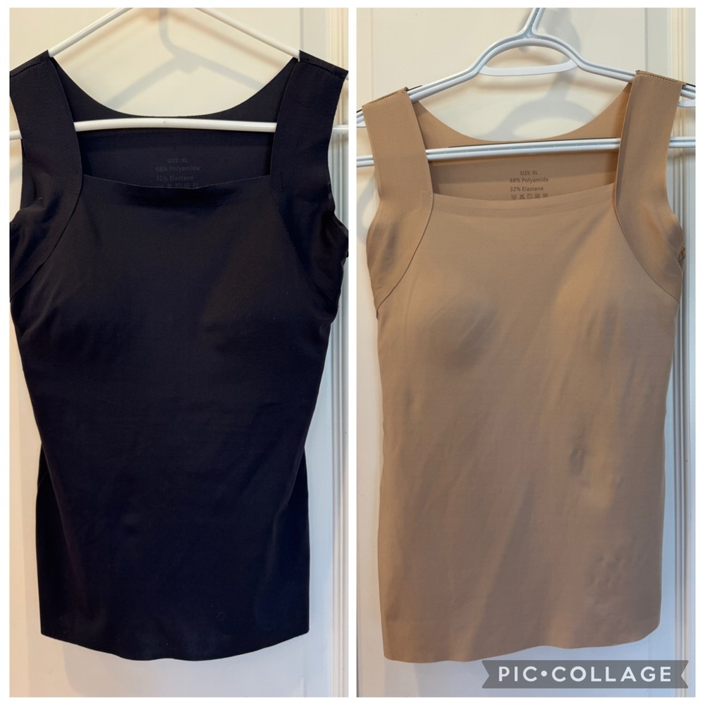 2 Women’s Seamless Shapewear Tank Top Nude and Black XL Built in Bra